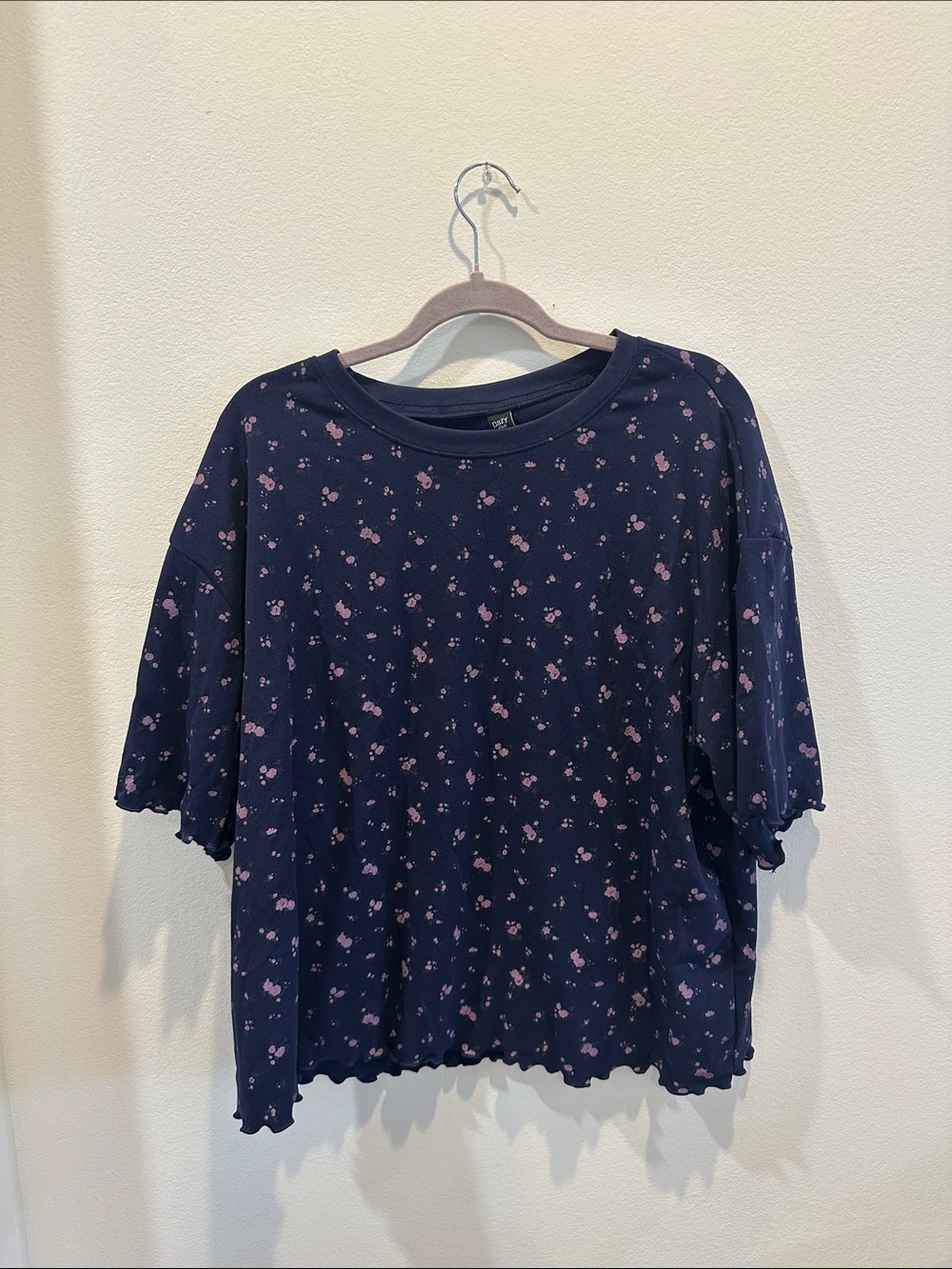 Women's Navy Floral Sleep Shirt - Pink Print